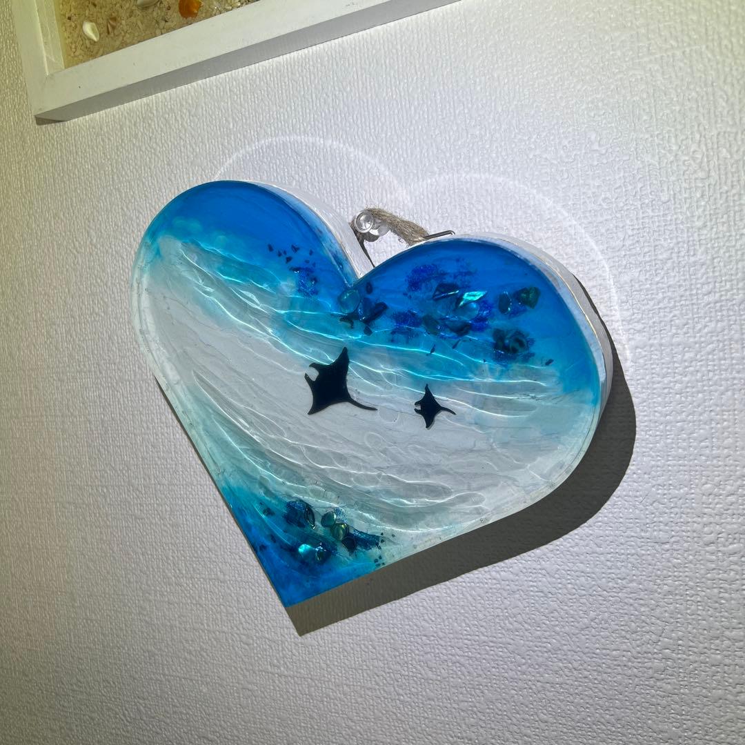 【波紋アート】ハート型／マンタの遊泳／オーシャンオブジェ／壁掛け