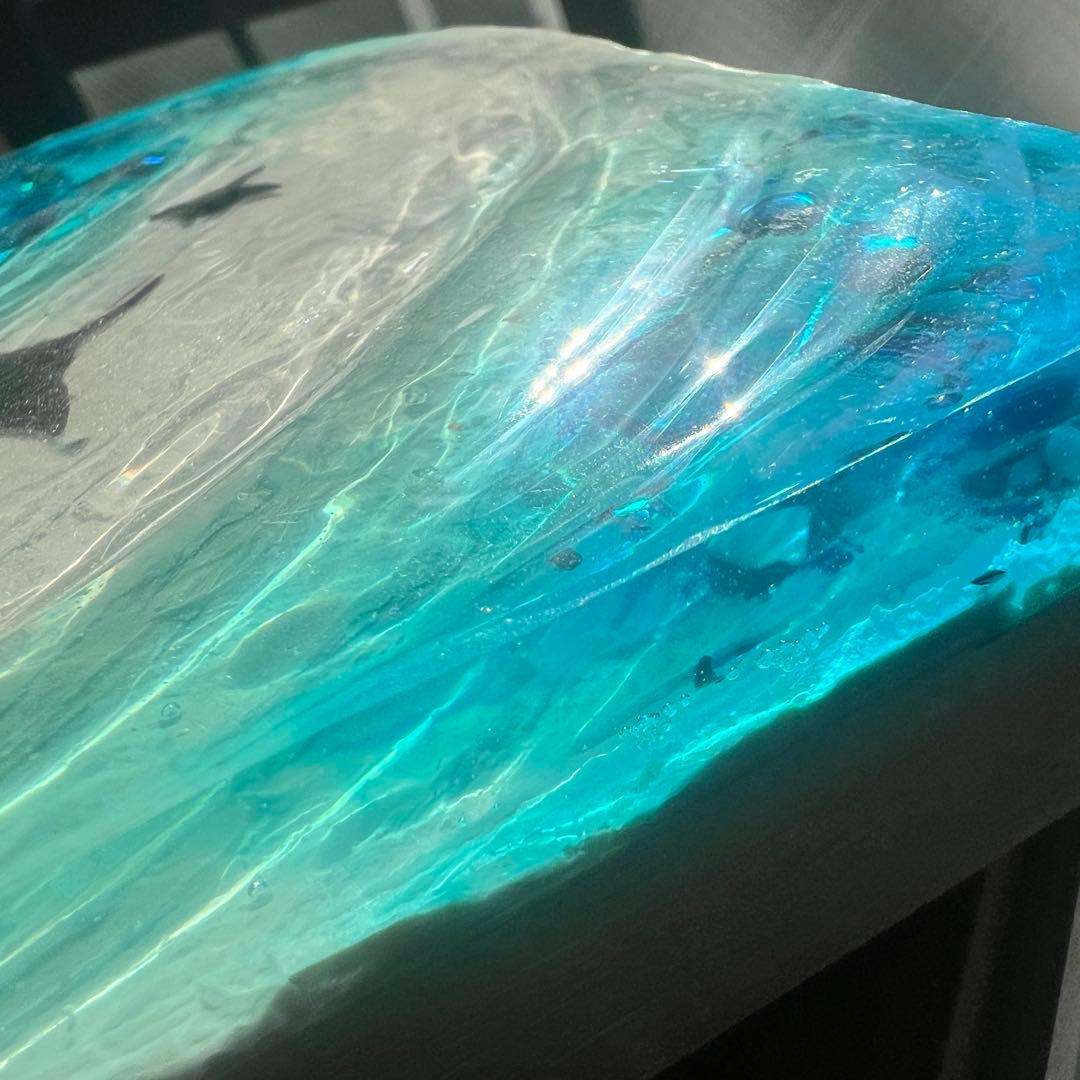 【波紋アート】ハート型／マンタの遊泳／オーシャンオブジェ／壁掛け