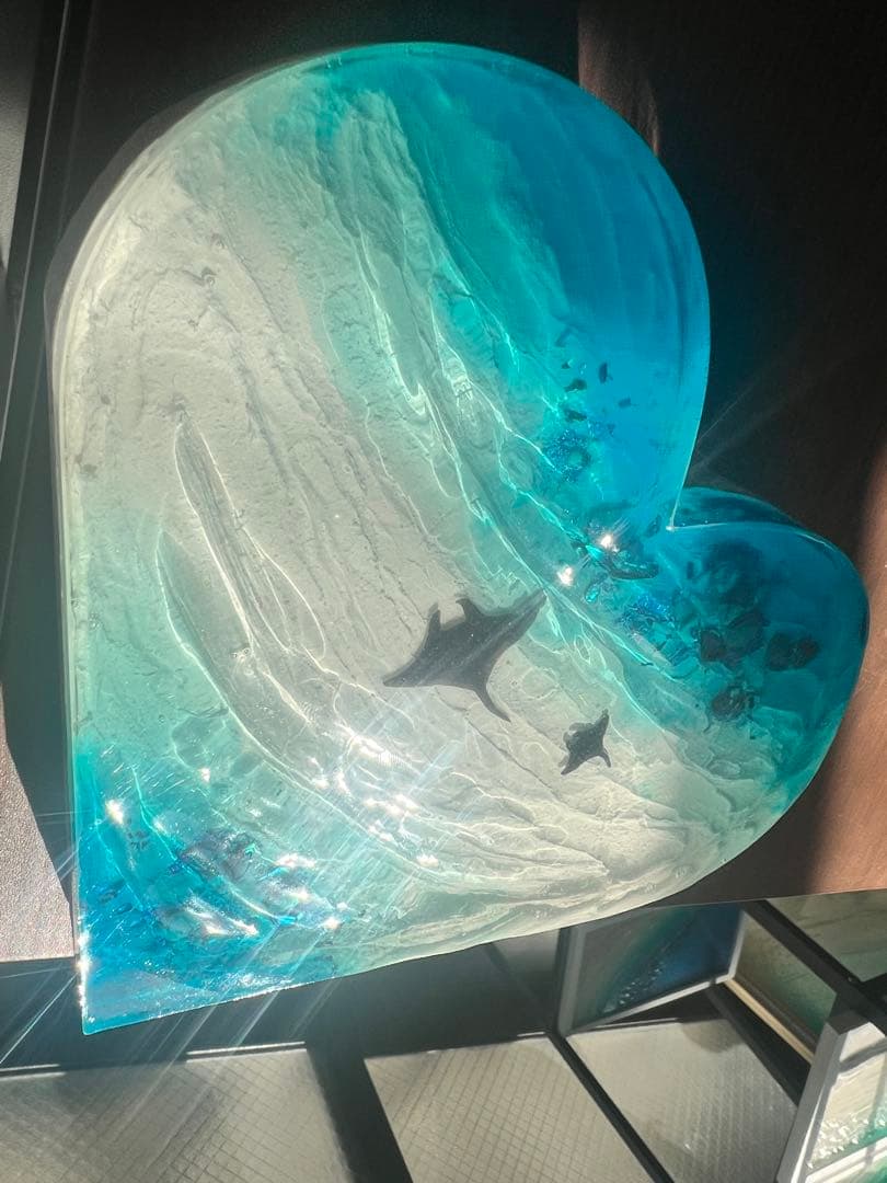 【波紋アート】ハート型／マンタの遊泳／オーシャンオブジェ／壁掛け