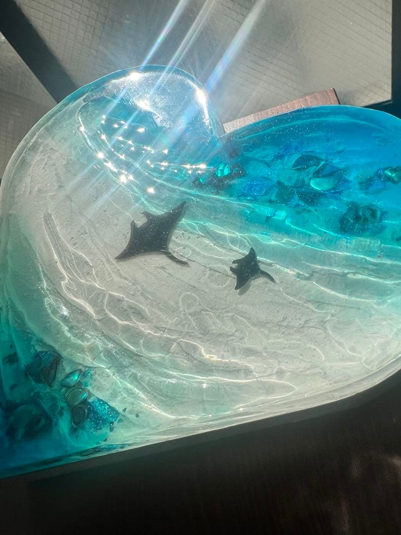 【波紋アート】ハート型／マンタの遊泳／オーシャンオブジェ／壁掛け