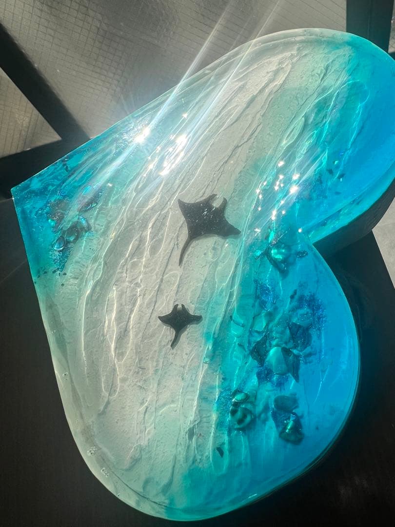 【波紋アート】ハート型／マンタの遊泳／オーシャンオブジェ／壁掛け