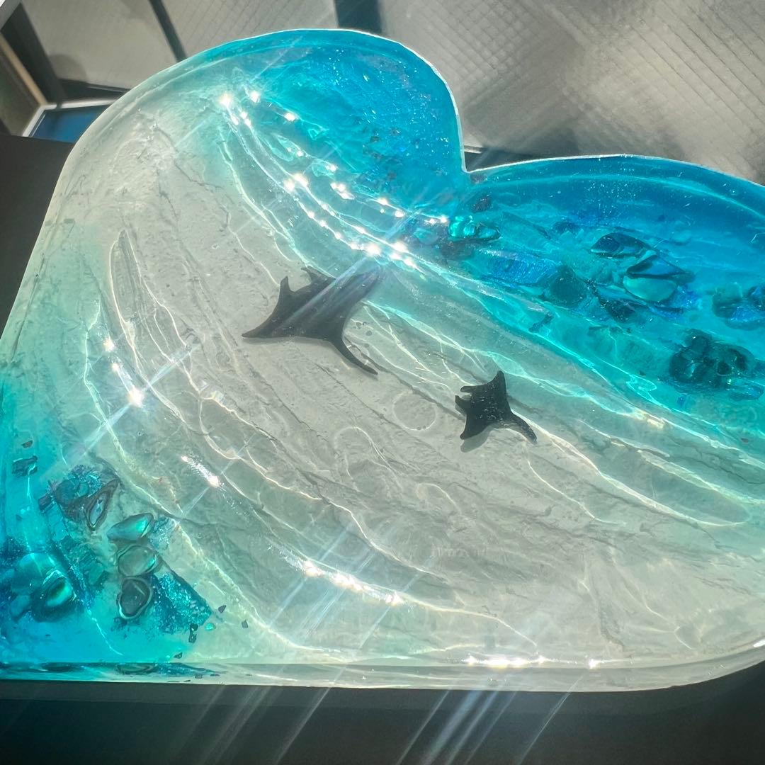 【波紋アート】ハート型／マンタの遊泳／オーシャンオブジェ／壁掛け