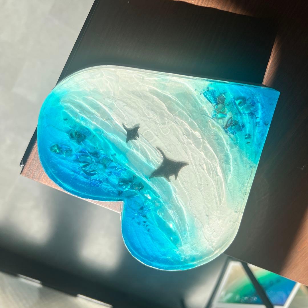 【波紋アート】ハート型／マンタの遊泳／オーシャンオブジェ／壁掛け