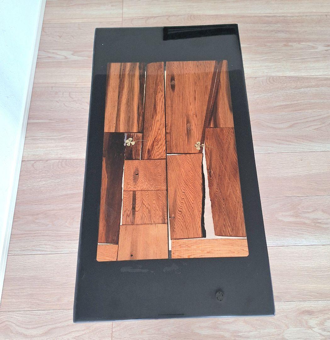 レジンサイドテーブル　屋久杉　四つ葉のクローバー