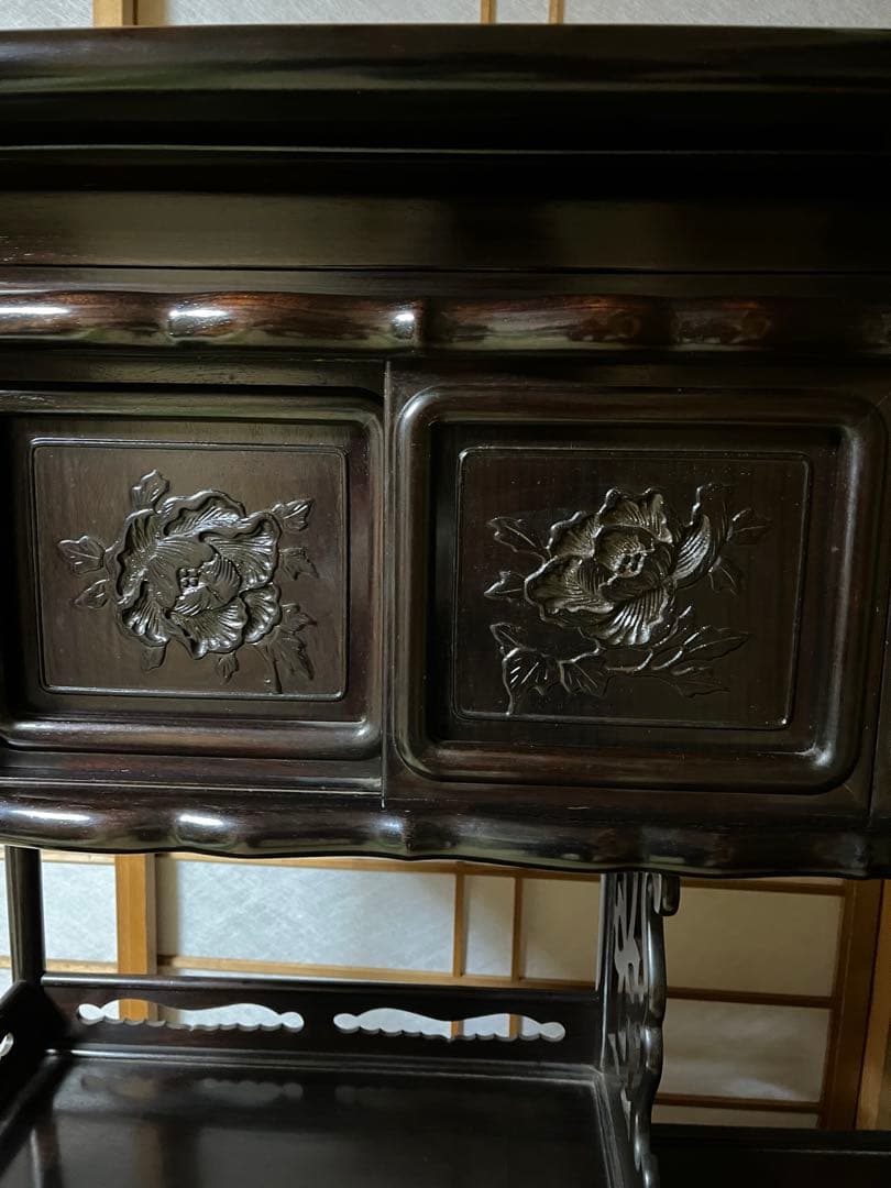 【2/8迄の出品】唐木 棚　無垢 茶棚 高さ違い棚 茶箪笥 レトロ　送料込