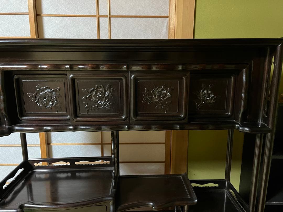 【2/8迄の出品】唐木 棚　無垢 茶棚 高さ違い棚 茶箪笥 レトロ　送料込