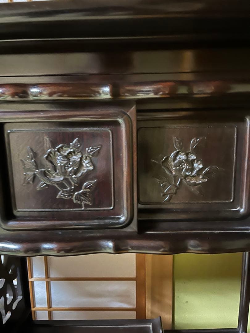 【2/8迄の出品】唐木 棚　無垢 茶棚 高さ違い棚 茶箪笥 レトロ　送料込