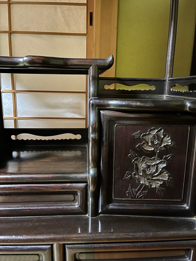 【2/8迄の出品】唐木 棚　無垢 茶棚 高さ違い棚 茶箪笥 レトロ　送料込