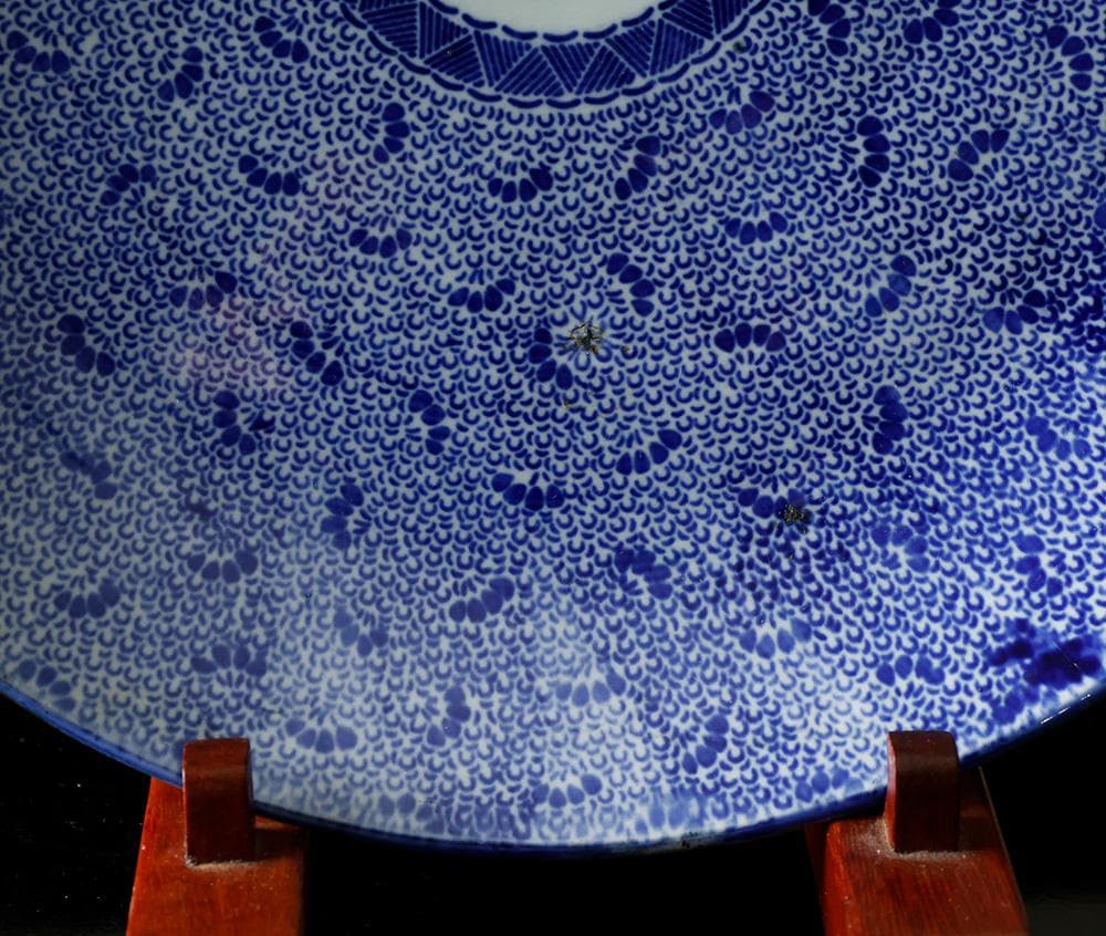 江戸幕末明治時代 古伊万里 有田 染付 尺寸大皿 微塵唐草 ベロ藍約35