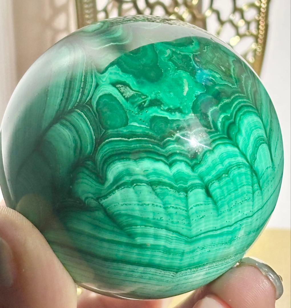《絹層バンディング・コレクターズピース》　マラカイト　スフィア　丸玉　孔雀石