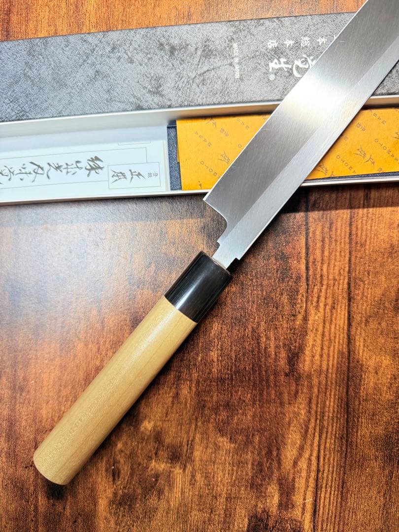 正本総本店　刺身 柳刃　包丁　本霞玉白鋼　尺　水牛柄