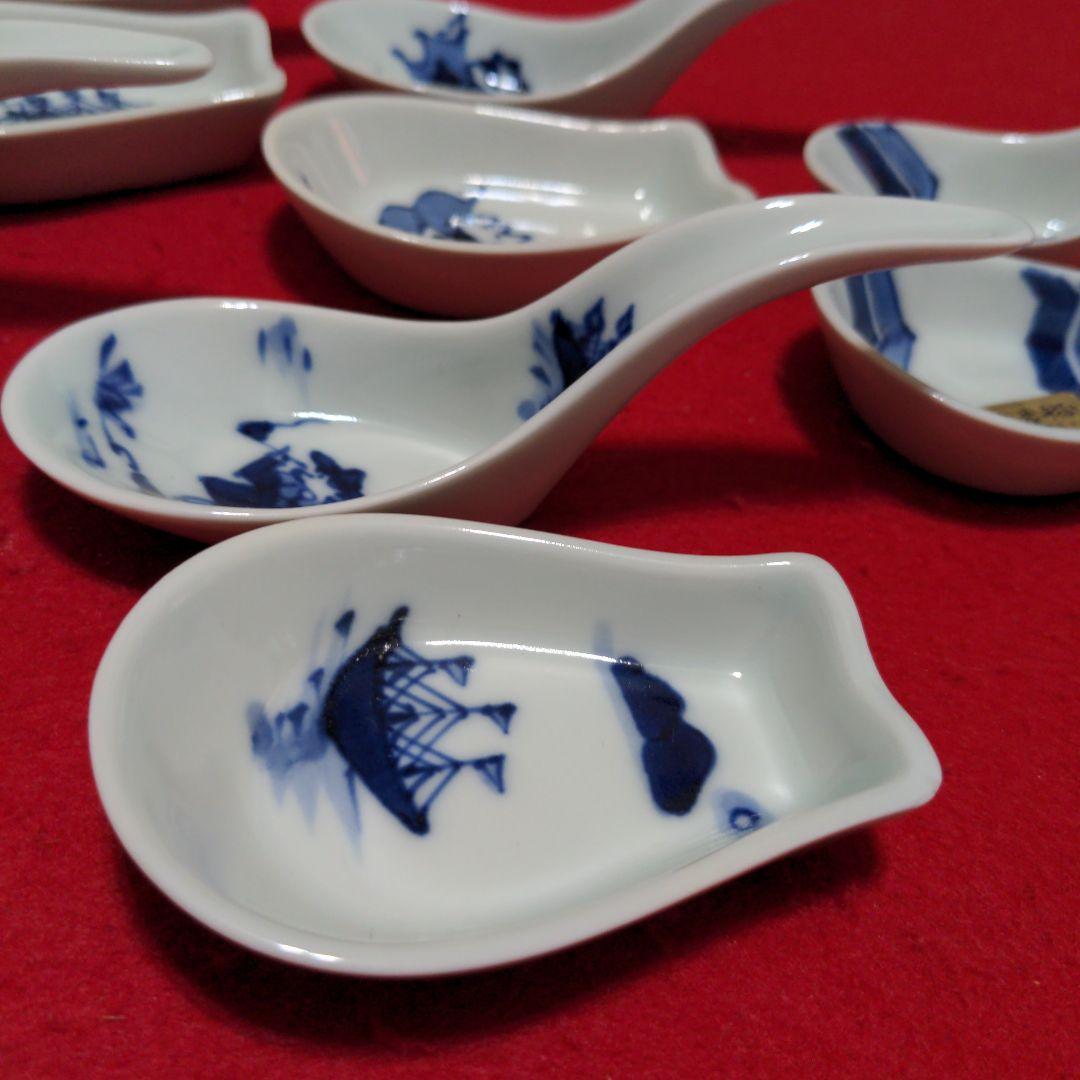 有田焼　しん窯　青花　手描き　レンゲセット　５客　他４点