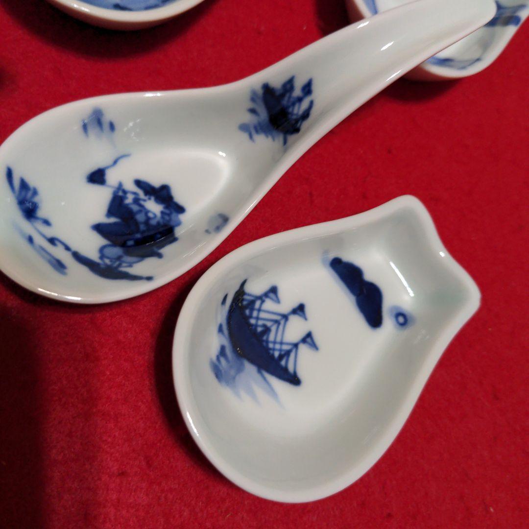 有田焼　しん窯　青花　手描き　レンゲセット　５客　他４点
