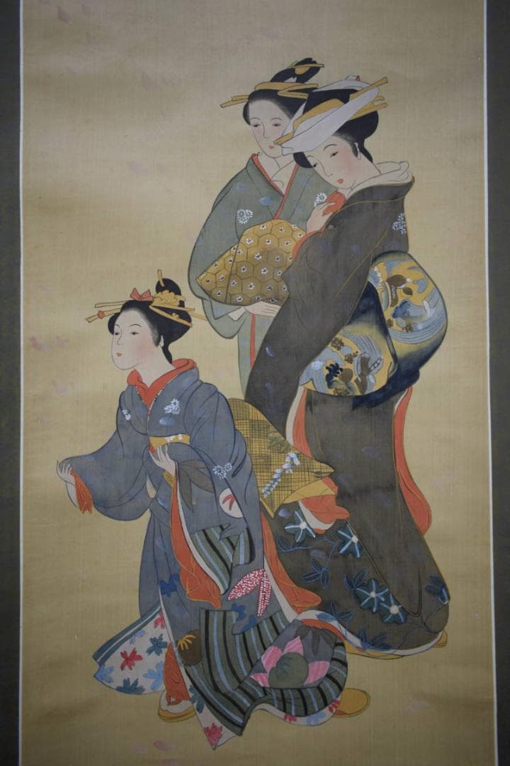 不詳/作者不詳/桜散る美人画/布袋屋掛軸HH-619 - メルカリ