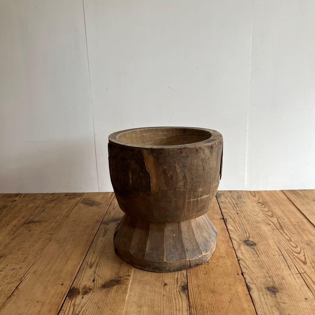 アンティーク ローテーブル 椅子 欅 臼 プリミティブ 無塗装 送料込