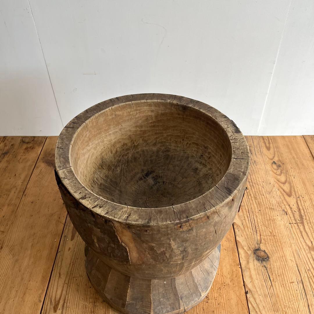 アンティーク ローテーブル 椅子 欅 臼 プリミティブ 無塗装 送料込