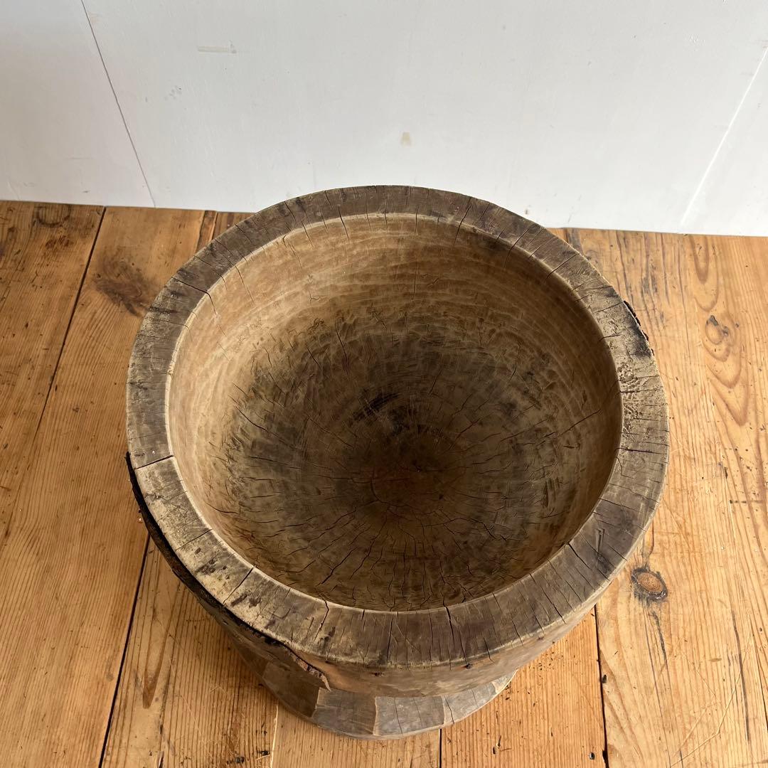 アンティーク ローテーブル 椅子 欅 臼 プリミティブ 無塗装 送料込