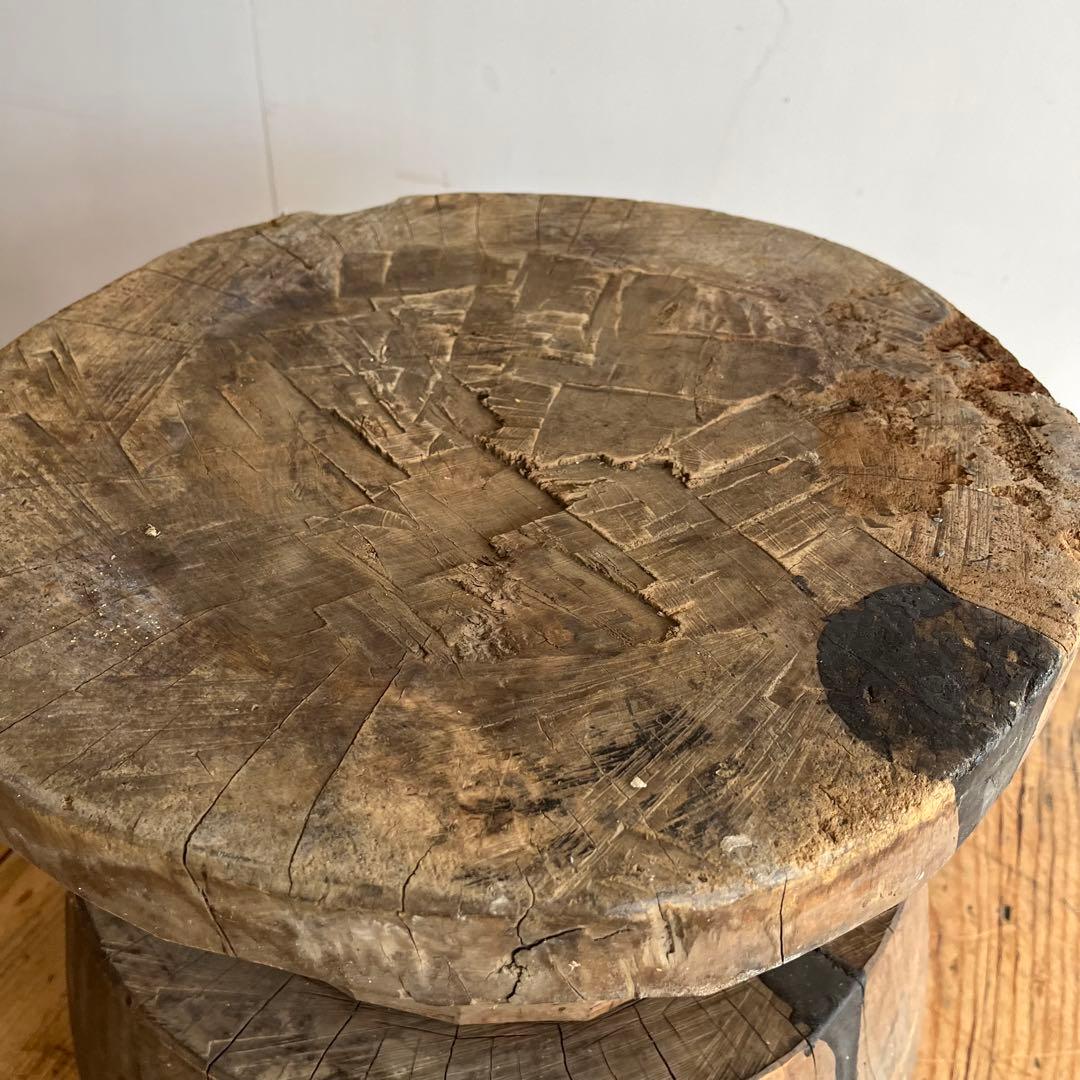 アンティーク ローテーブル 椅子 欅 臼 プリミティブ 無塗装 送料込