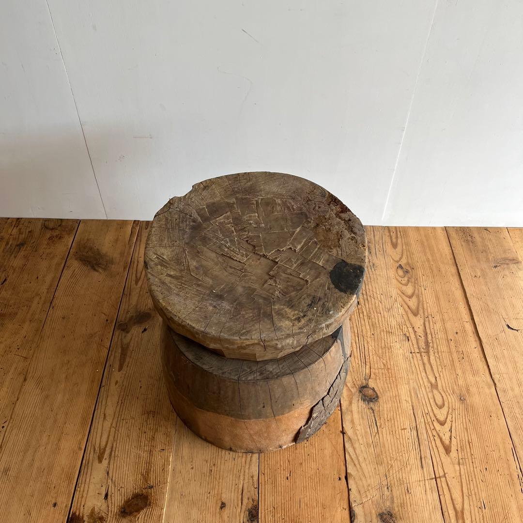 アンティーク ローテーブル 椅子 欅 臼 プリミティブ 無塗装 送料込
