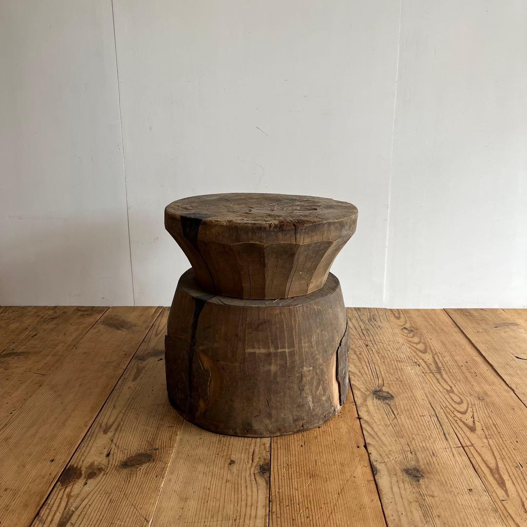 アンティーク ローテーブル 椅子 欅 臼 プリミティブ 無塗装 送料込