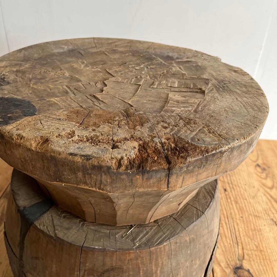 アンティーク ローテーブル 椅子 欅 臼 プリミティブ 無塗装 送料込