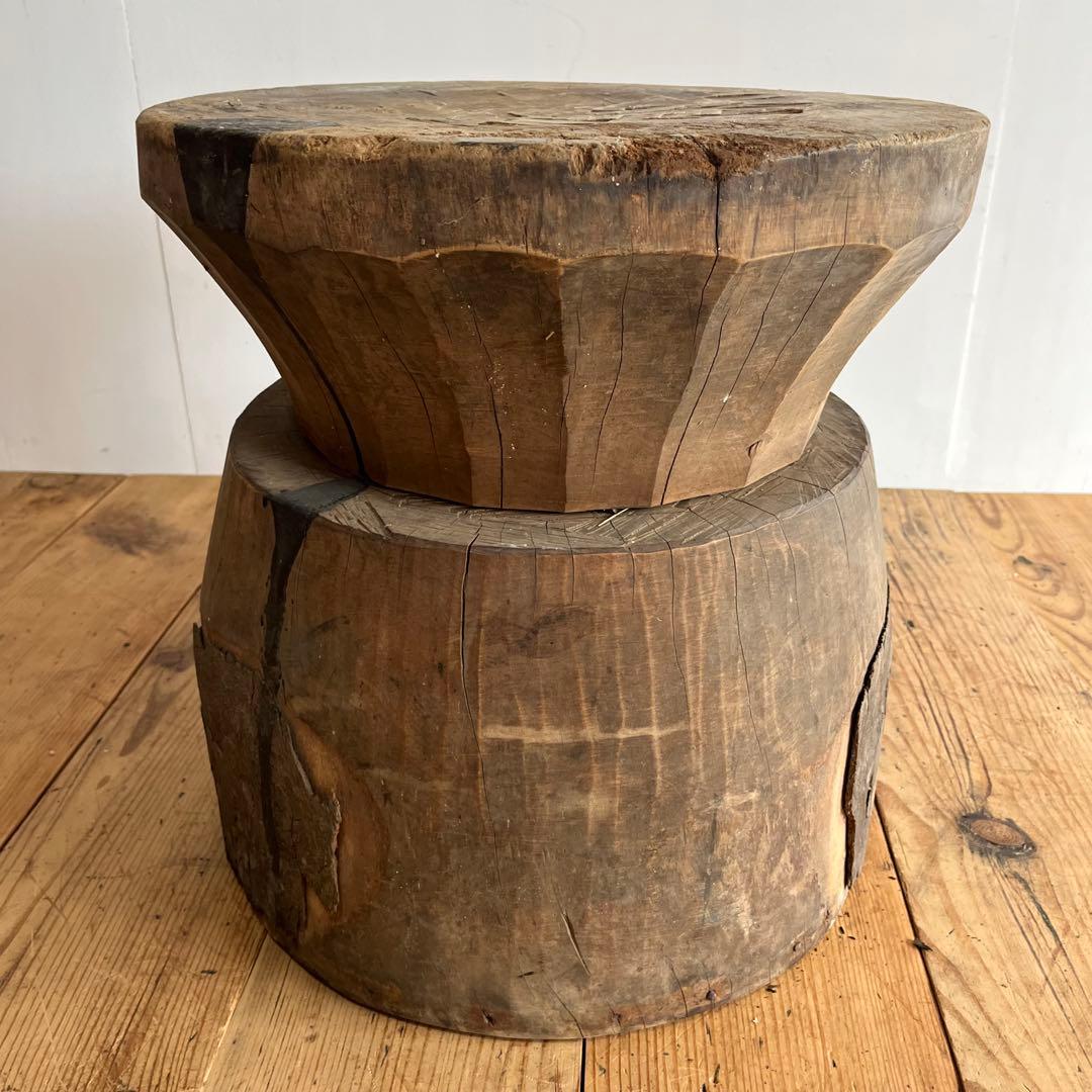 アンティーク ローテーブル 椅子 欅 臼 プリミティブ 無塗装 送料込