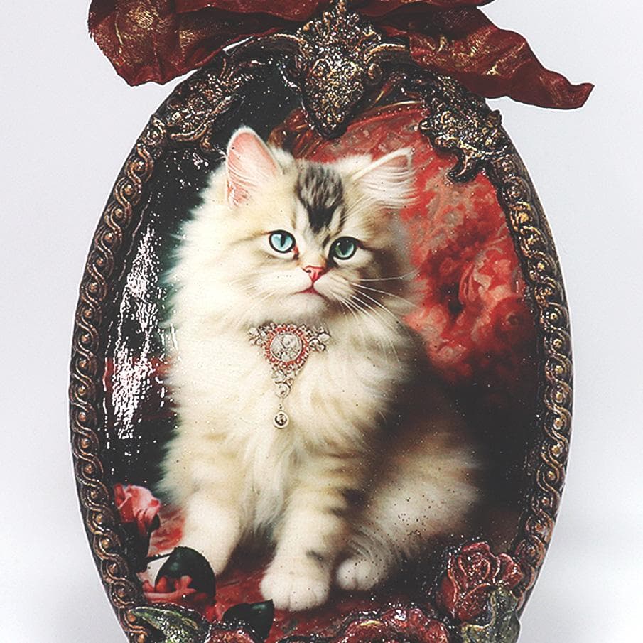 ヴィンティージ風 ペルシャ猫 《小さな女公爵》ロココ調 デコパージュ 壁飾り
