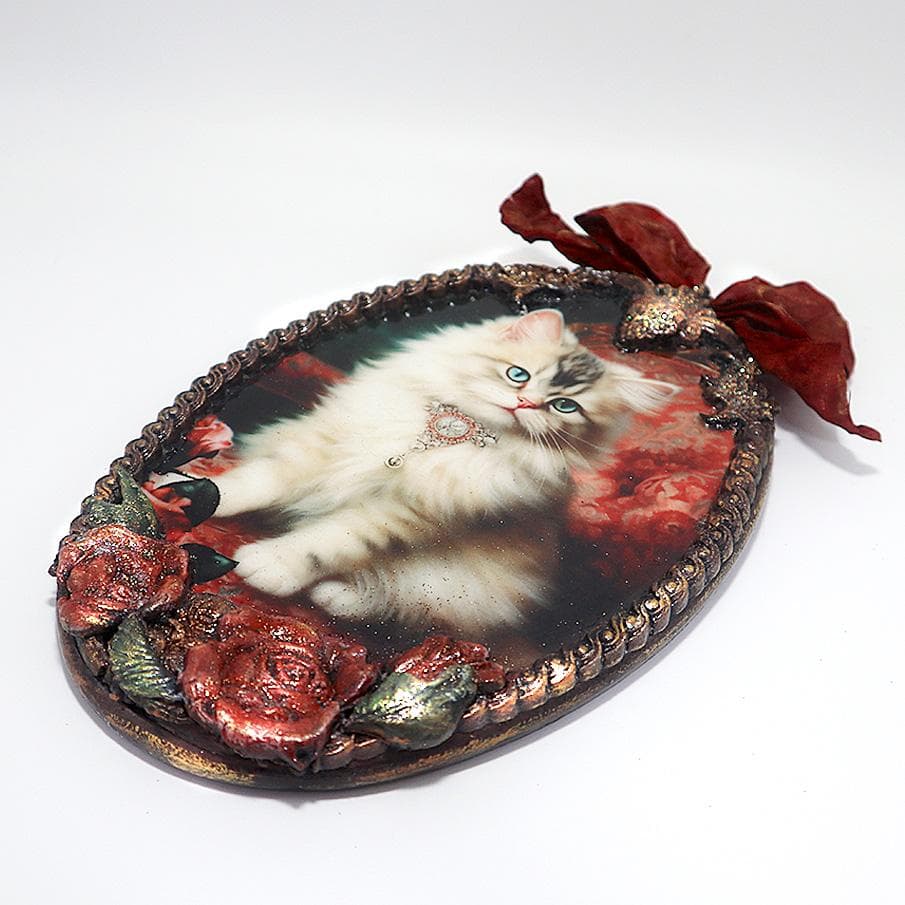 ヴィンティージ風 ペルシャ猫 《小さな女公爵》ロココ調 デコパージュ 壁飾り