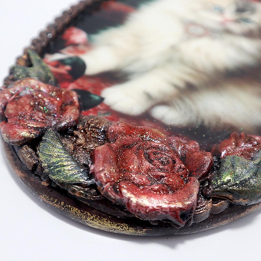 ヴィンティージ風 ペルシャ猫 《小さな女公爵》ロココ調 デコパージュ 壁飾り