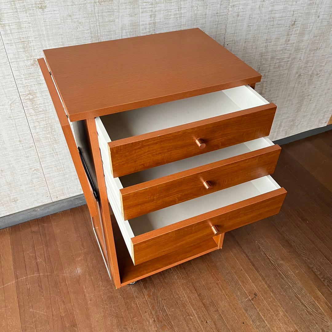 【アンティーク】木製 作業台 収納棚 バタフライワゴン 引き出し 北欧レトロ