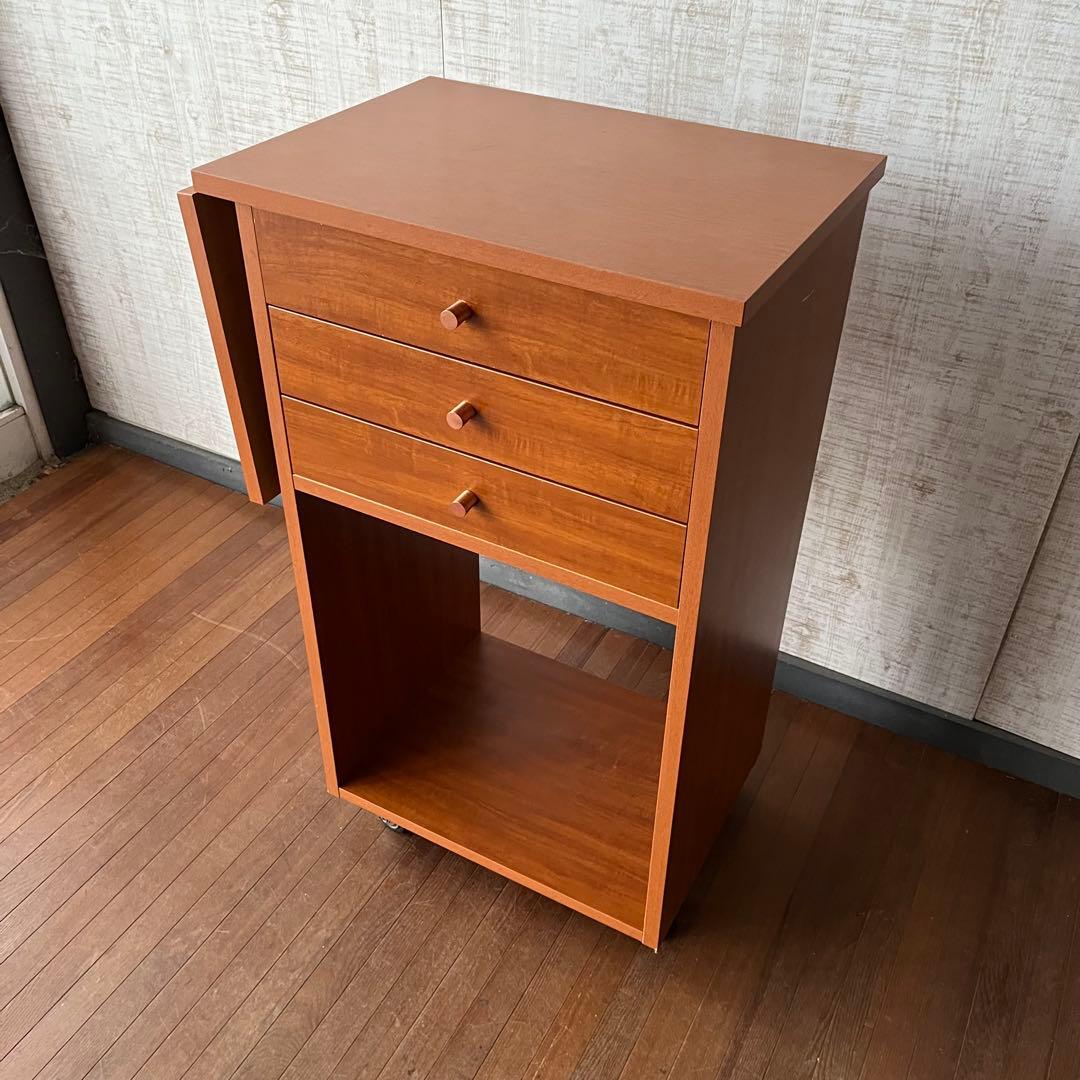 【アンティーク】木製 作業台 収納棚 バタフライワゴン 引き出し 北欧レトロ