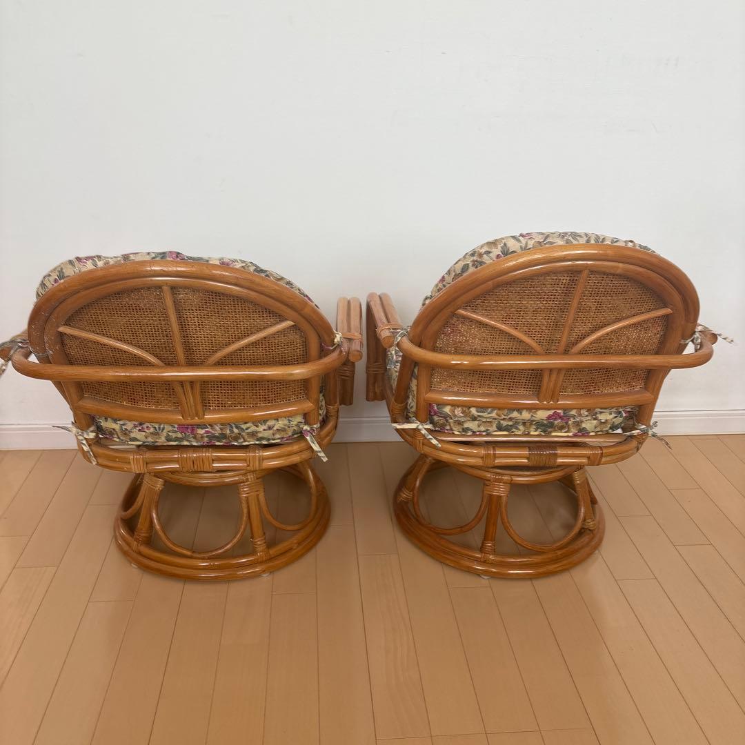 専用　籐 回転椅子 ミドル チェア 座椅子 昭和レトロ　2個セット