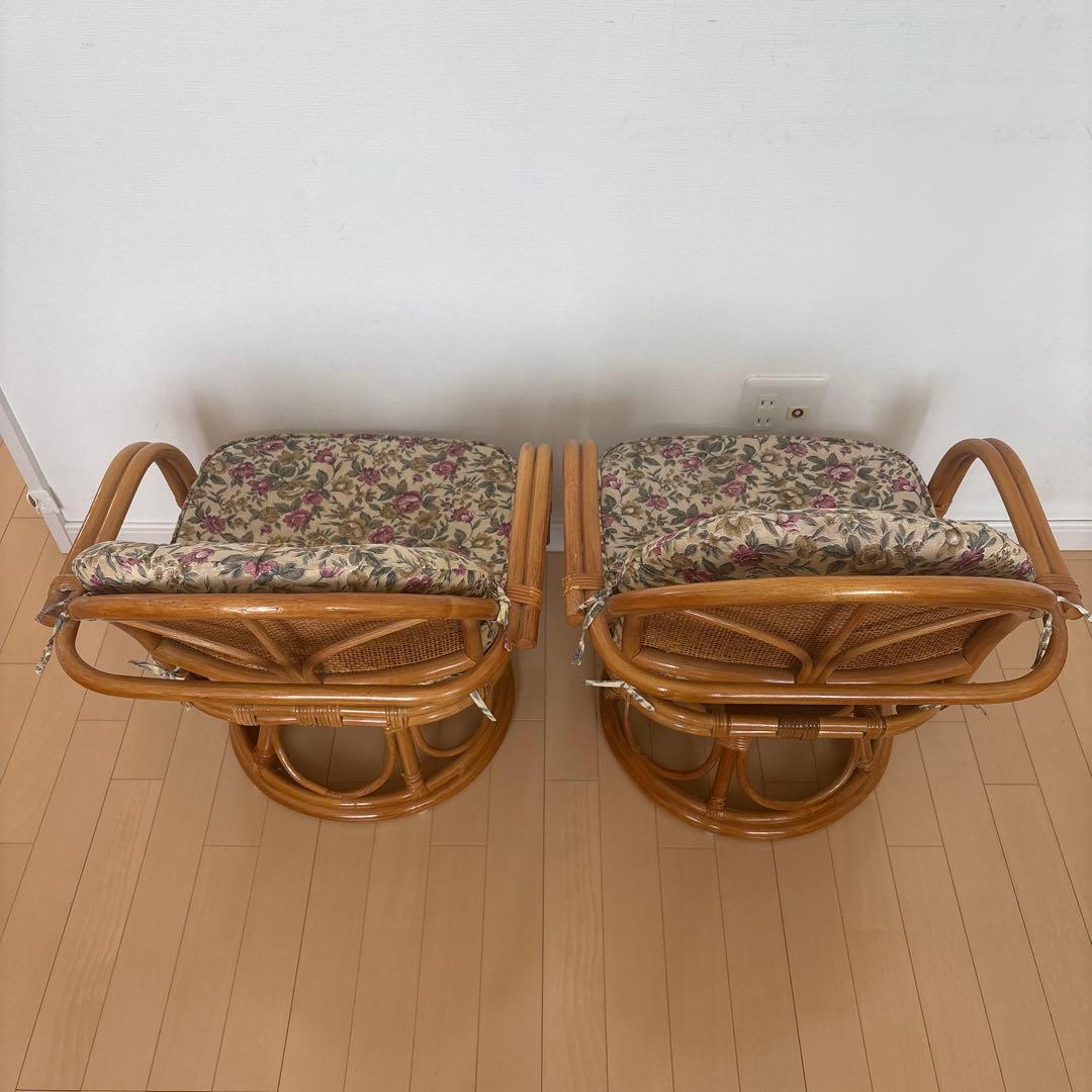 専用　籐 回転椅子 ミドル チェア 座椅子 昭和レトロ　2個セット