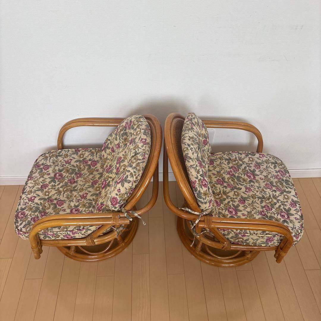 専用　籐 回転椅子 ミドル チェア 座椅子 昭和レトロ　2個セット