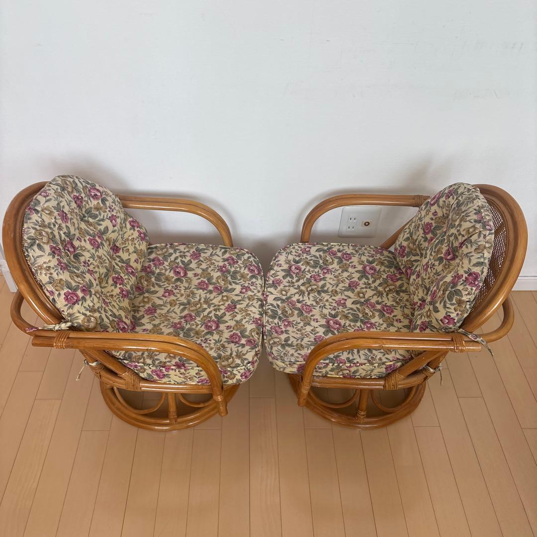 専用　籐 回転椅子 ミドル チェア 座椅子 昭和レトロ　2個セット