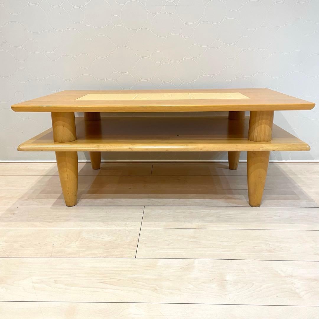 タイル天板 木製ローテーブル 棚付き ナチュラル 北欧風 ミッドセンチュリー