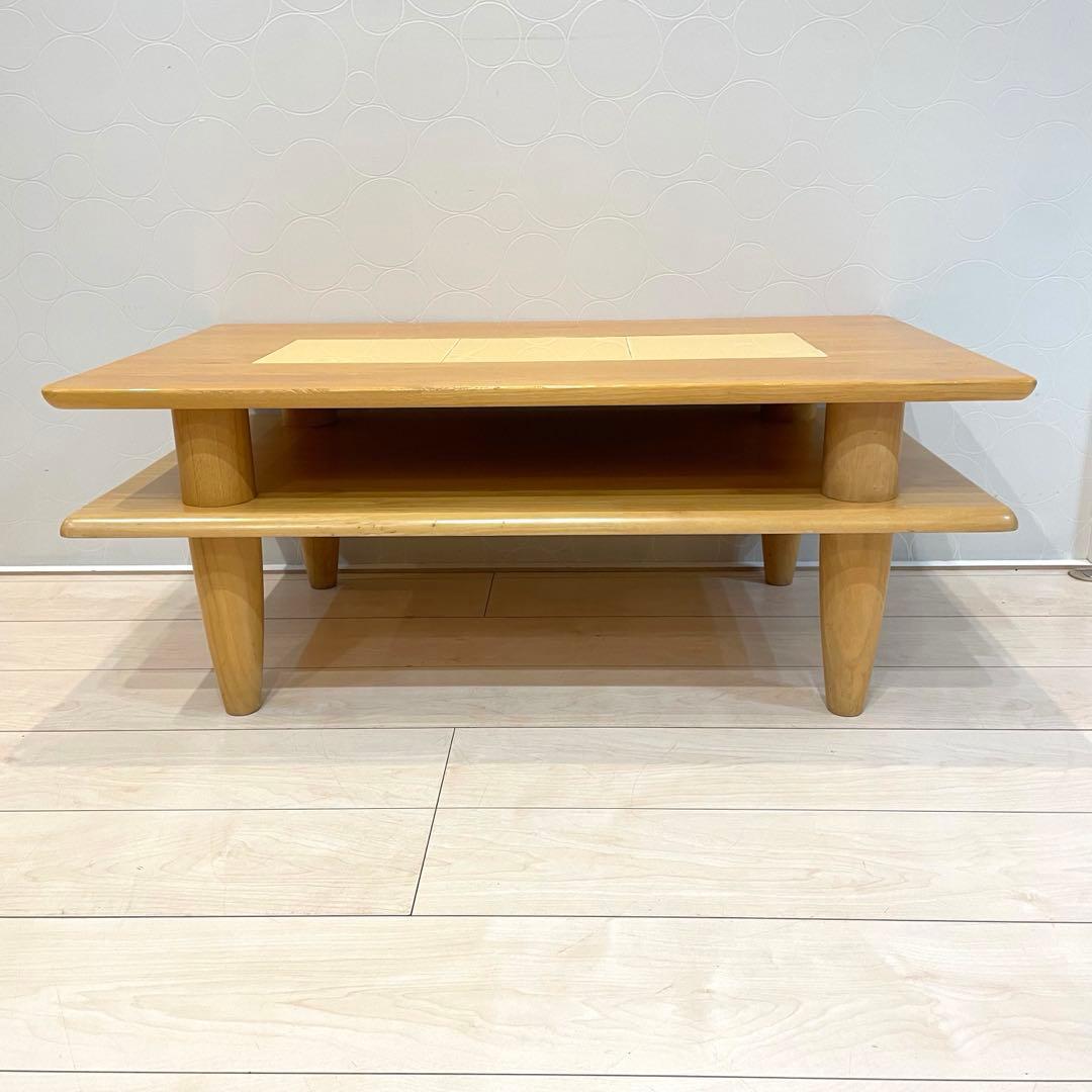 タイル天板 木製ローテーブル 棚付き ナチュラル 北欧風 ミッドセンチュリー