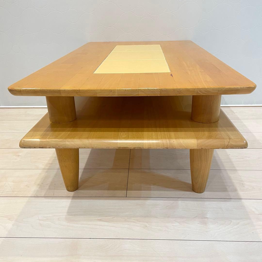 タイル天板 木製ローテーブル 棚付き ナチュラル 北欧風 ミッドセンチュリー