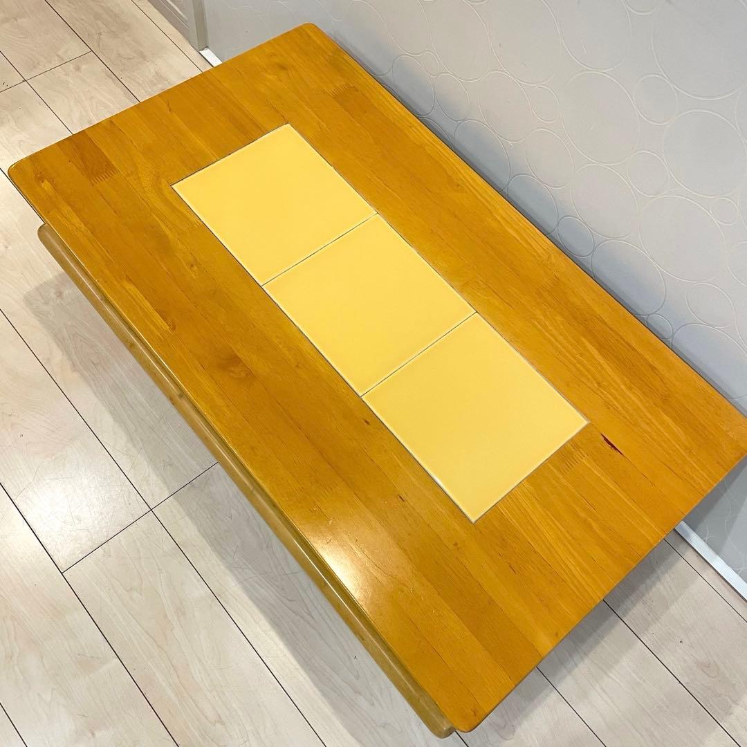 タイル天板 木製ローテーブル 棚付き ナチュラル 北欧風 ミッドセンチュリー