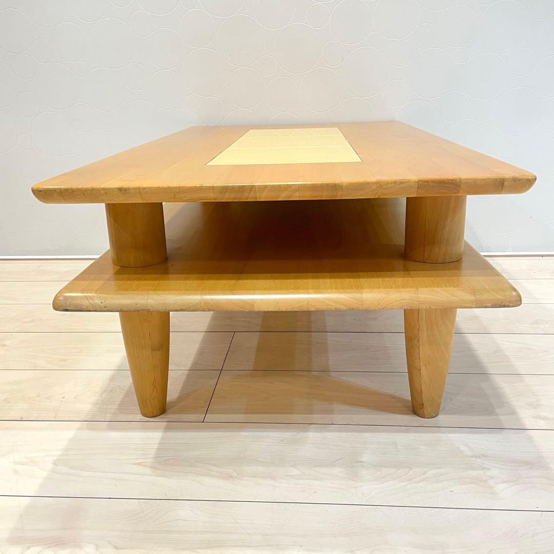 タイル天板 木製ローテーブル 棚付き ナチュラル 北欧風 ミッドセンチュリー