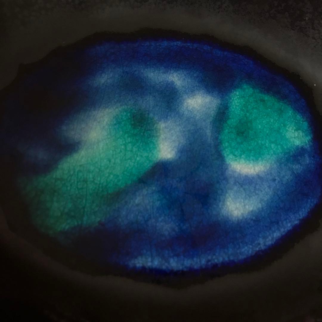 深い青の水色の濃淡が美しい石垣焼大皿　和食器　ガラス釉　楕円皿　陶器　やちむん