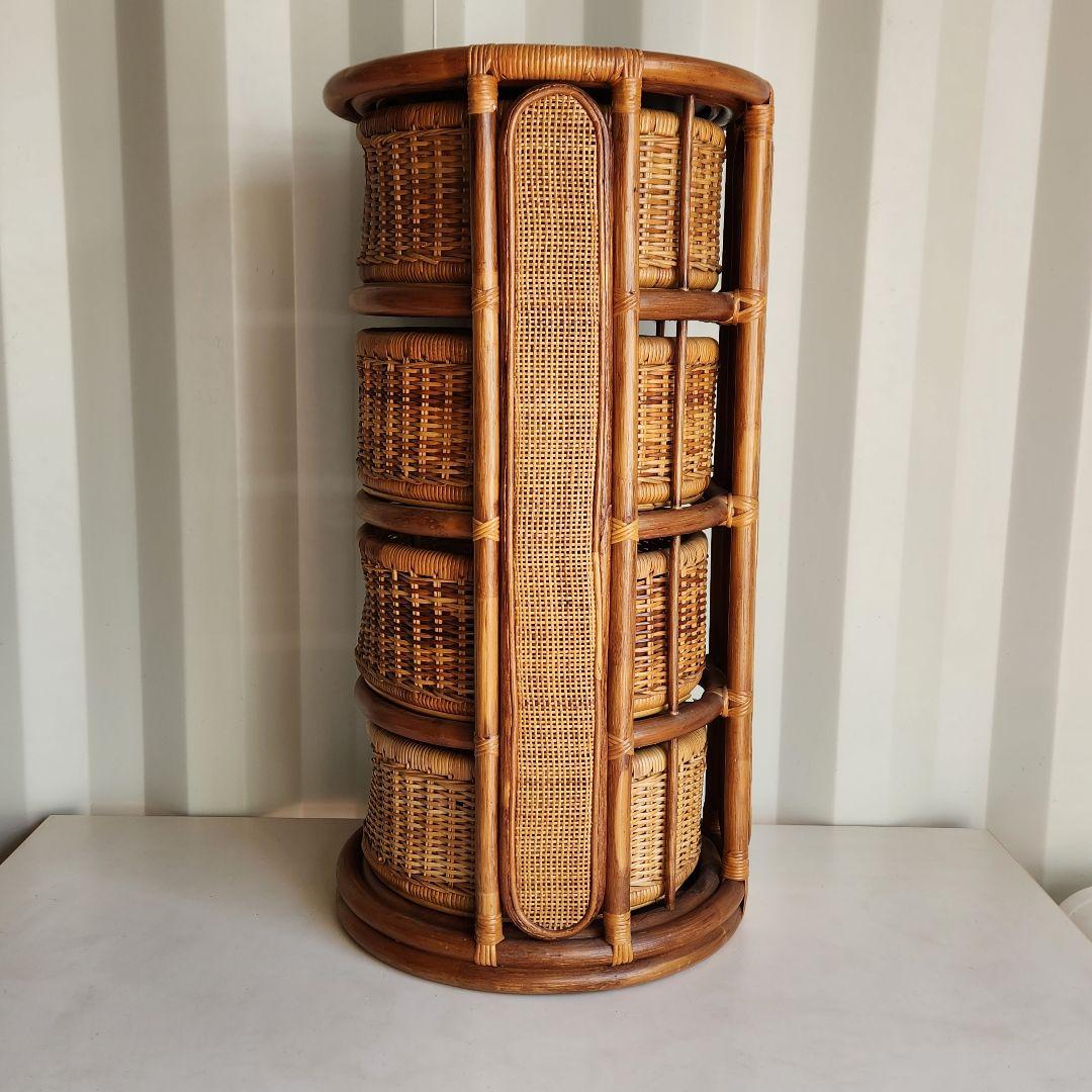 ヴィンテージ 籐 ラタン 円柱型 チェスト 籐家具 ランドリーチェスト　レトロ