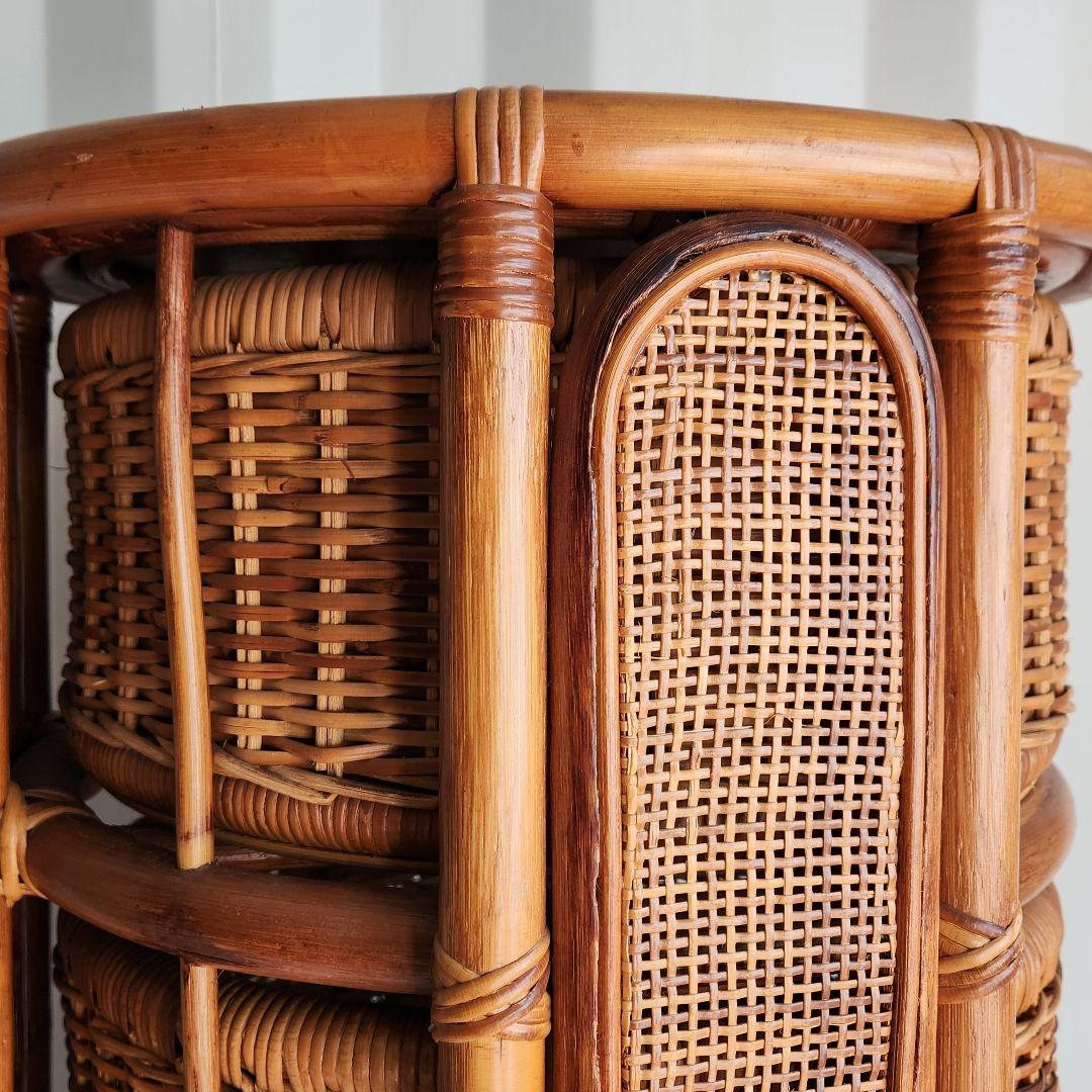 ヴィンテージ 籐 ラタン 円柱型 チェスト 籐家具 ランドリーチェスト　レトロ