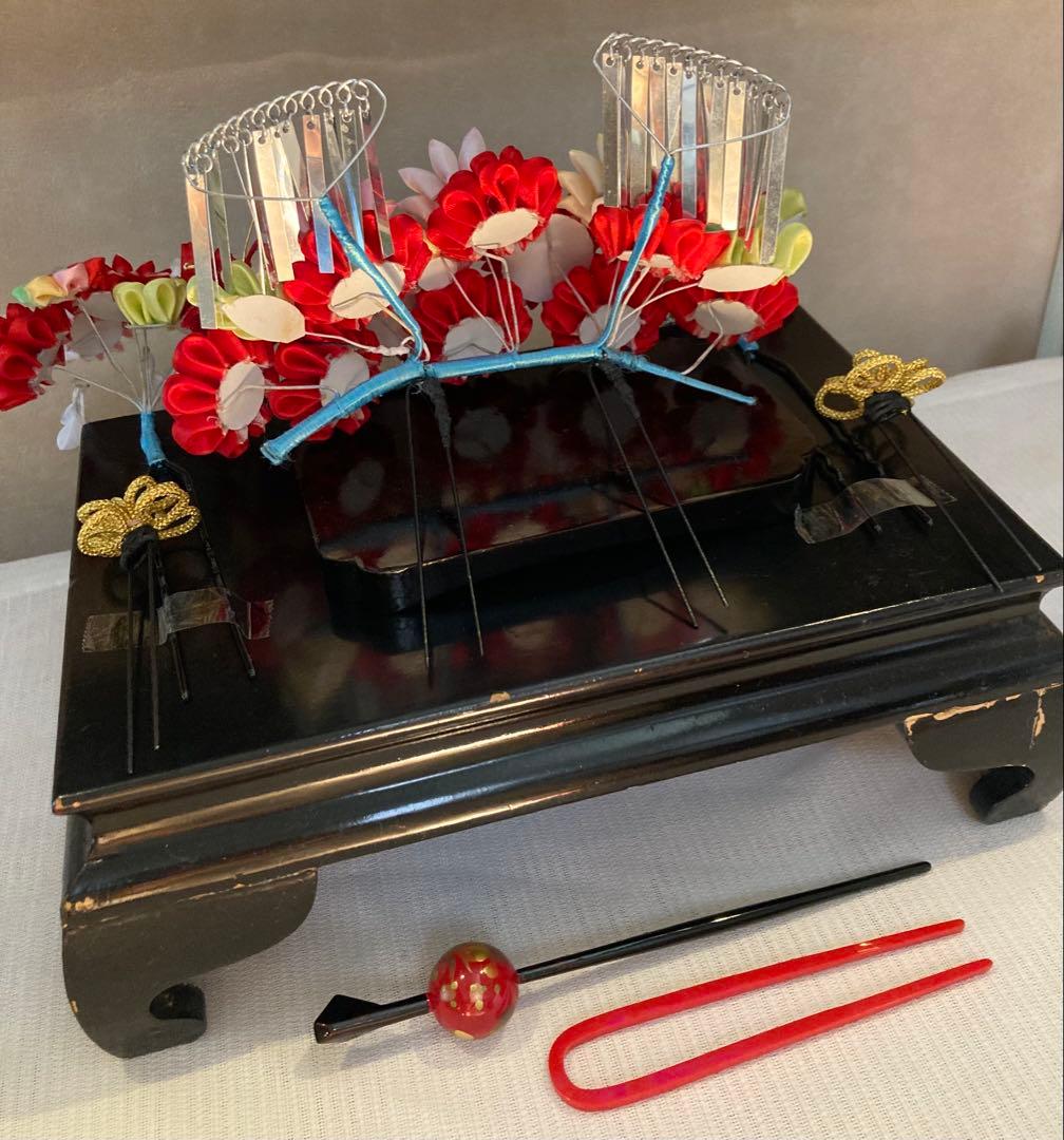 専用　七五三　菊と天竺牡丹のカラフル勝山簪　玉簪　Uピン簪　後挿し