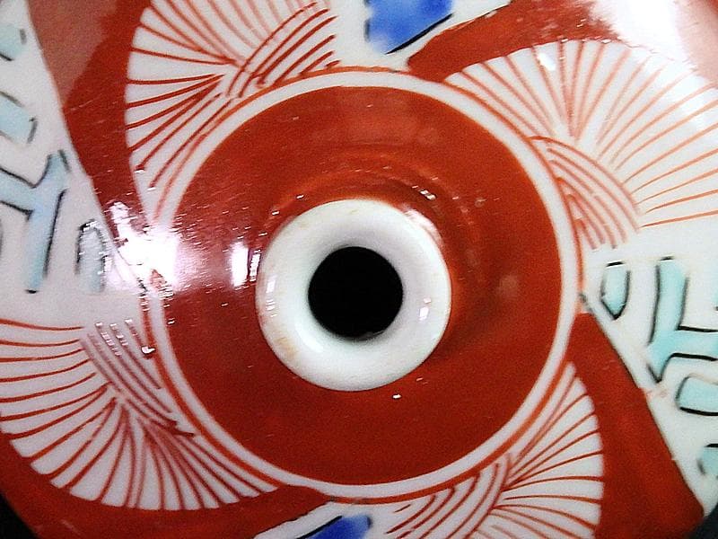 伊万里　瀬戸　色絵　線描き捻り紋の図　油壷　E420AS-fbkq