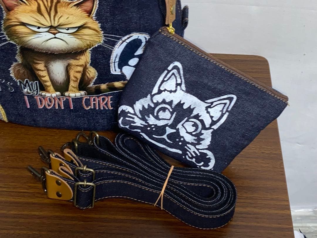 男女兼用☆岡山デニム♪ステンシル☆トラネコ♪リュックorワンショルダーバッグ