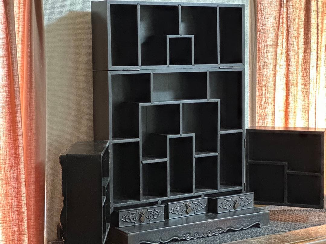 ☆黄金龍の豪華彫刻が美しい木製飾り棚☆ヴィンテージ家具 骨董