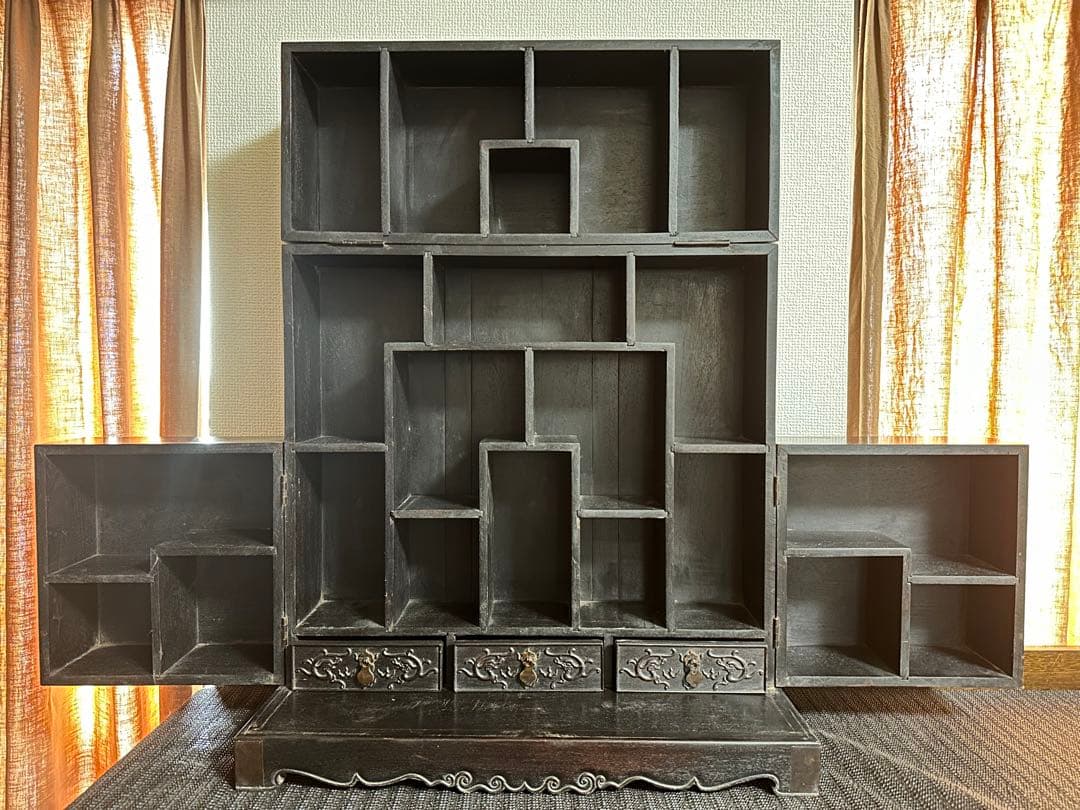 ☆黄金龍の豪華彫刻が美しい木製飾り棚☆ヴィンテージ家具 骨董