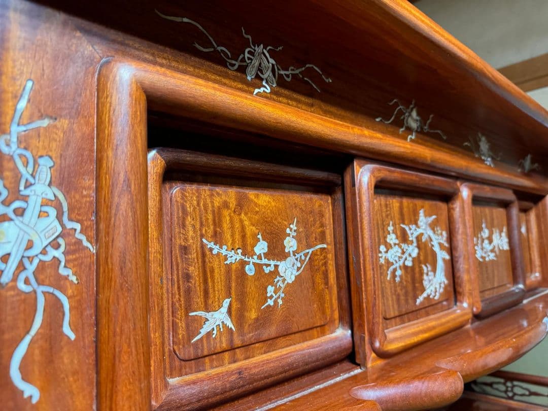 専用 螺鈿細工 茶箪笥 昭和レトロ シェルフ 茶棚 貝 手作り 古道具