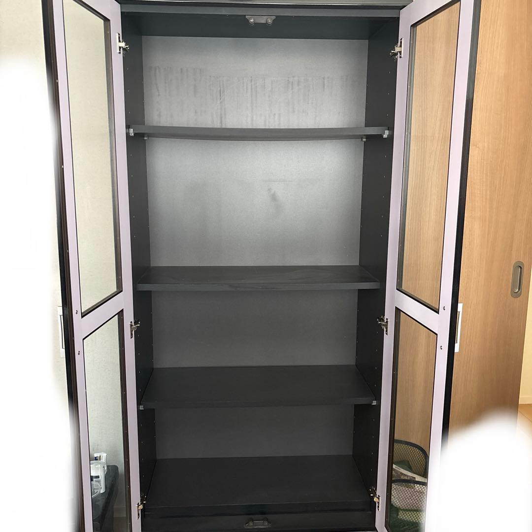 【組立不要！】キャビネット　本棚　収納　ガラスケース　ブラック